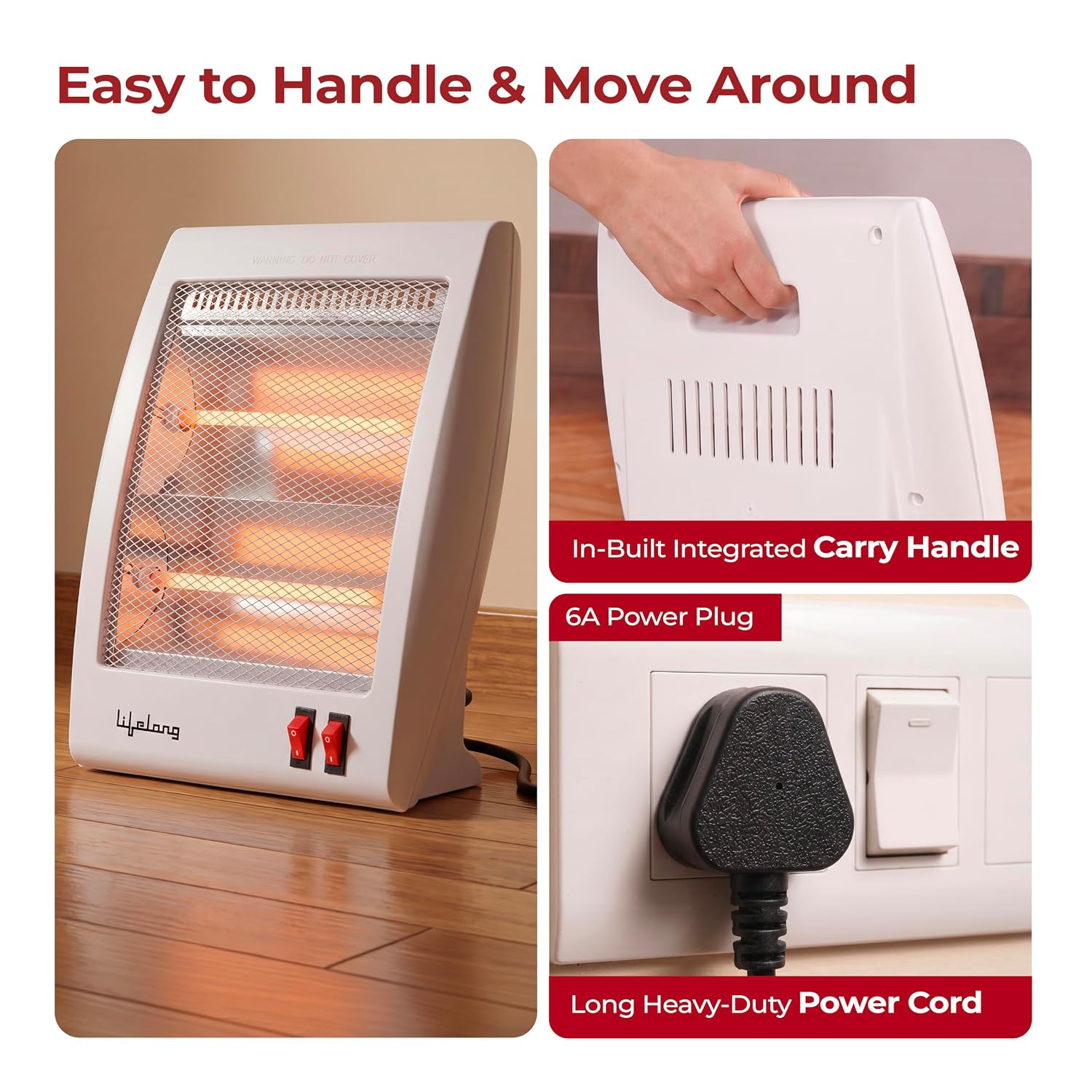 Lifelong 800 Watts Quartz Room  Heater for Bedroom | 2 Power settings