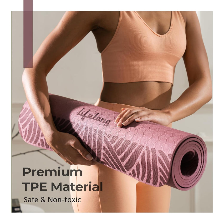 Lifelong 5mm TPE Yoga Mat – Non-Toxic, Sweat-Resistant & Portable with Carry Bag