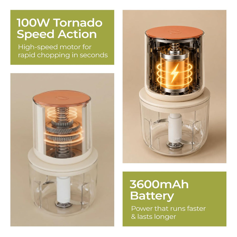 Lifelong Rechargeable Electric Food Chopper with 3 Bowls