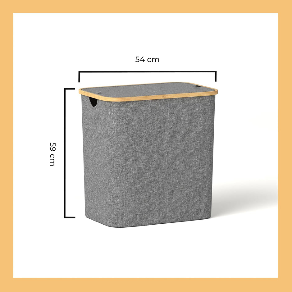 Lifelong Laundry Basket with Lid – 2 Compartment Foldable Cloth & Toy Storage Bag, Space-Saving Design with Bamboo Frame