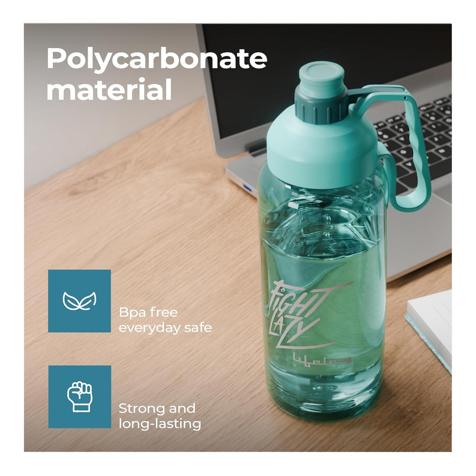 Lifelong 1.8L Plastic Gallon Water Bottle – BPA-Free, Leak-Proof Motivational Gym Bottle for Men & Women (Blue)