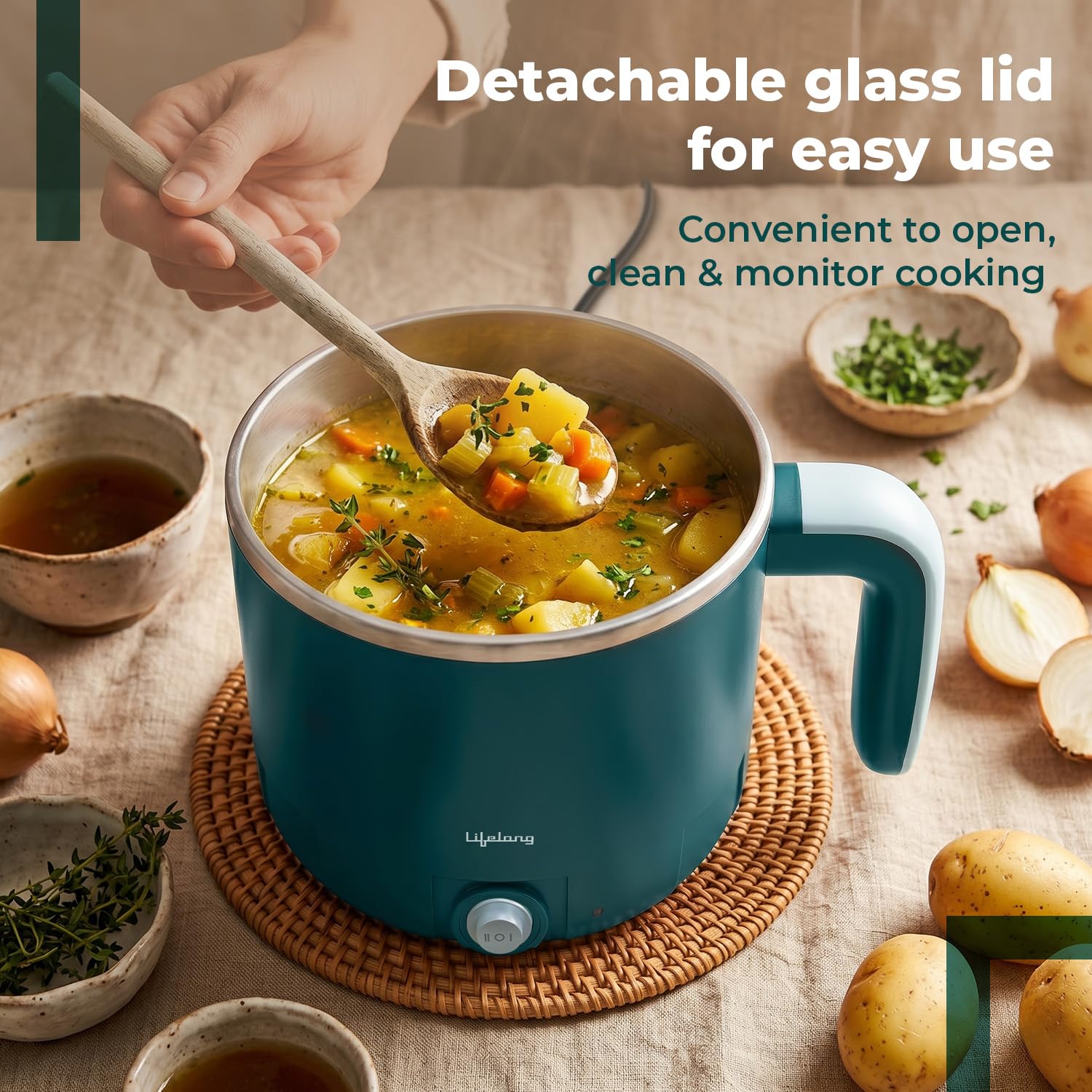 Lifelong Multipurpose Kettle with Idli Tray | Multi Cooker Electric Kettle | 1.2L Stainless Steel Body