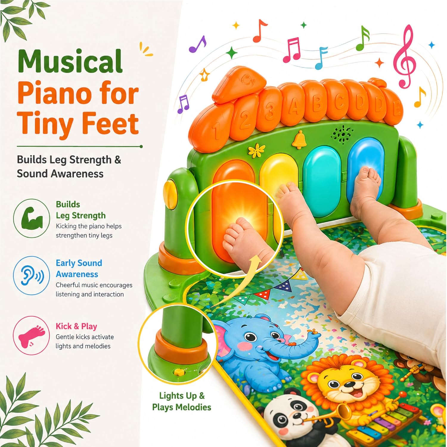 Lifelong Jungle Piano Playgym with Lights, Music & Tummy Time Activity Mat