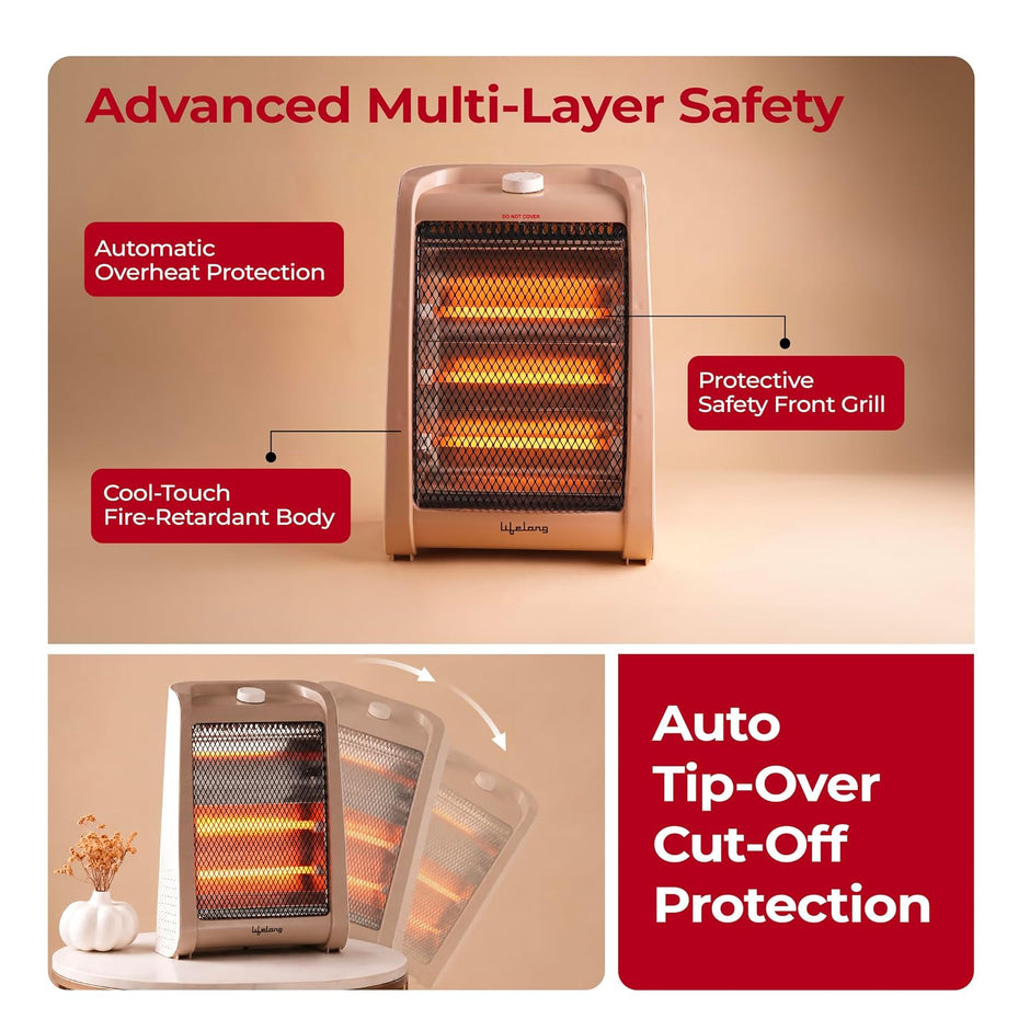 Lifelong 1200W Quartz Room Heater | Three Heating Modes