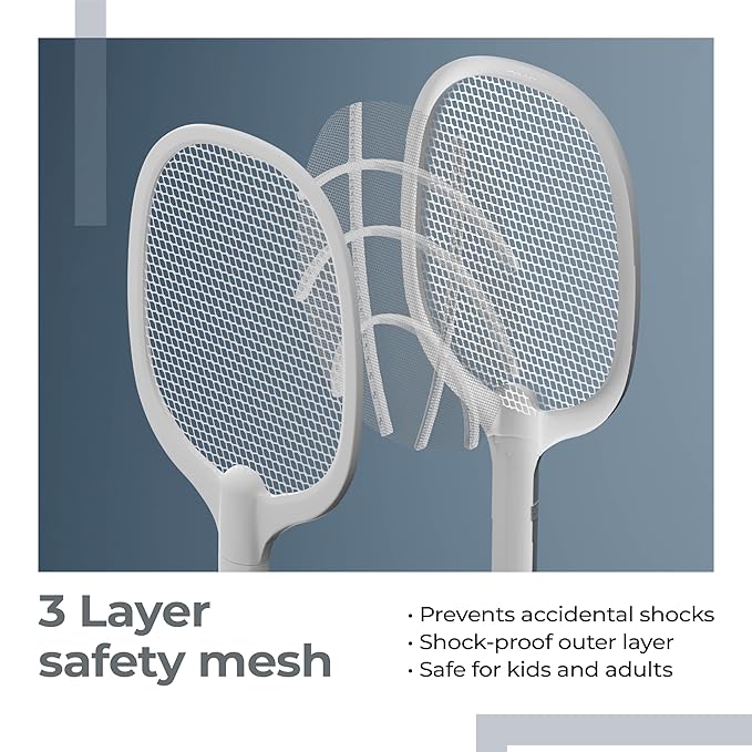 Lifelong 2-in-1 Foldable Electric Mosquito Racket – Rechargeable 1200mAh Bat with UV Light Trap, Type-C Charging & Base Stand