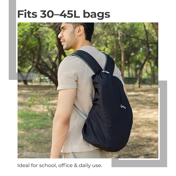 Lifelong Waterproof Backpack Rain Cover – Dustproof, Adjustable Fit for Bags up to 45L (Black)