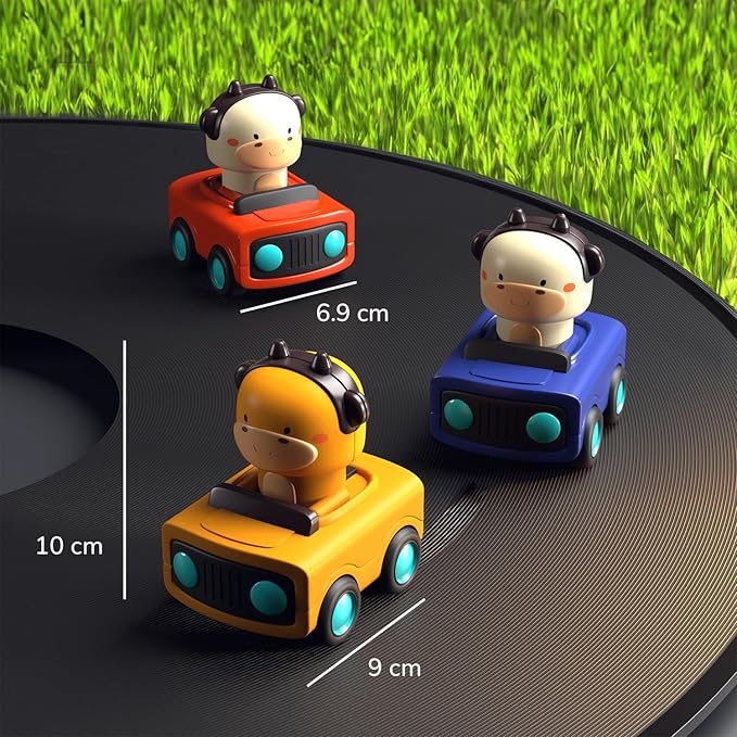 Lifelong Cuppy Animal Press & Go Toy Cars | Friction-Powered Pack of 3 for Kids