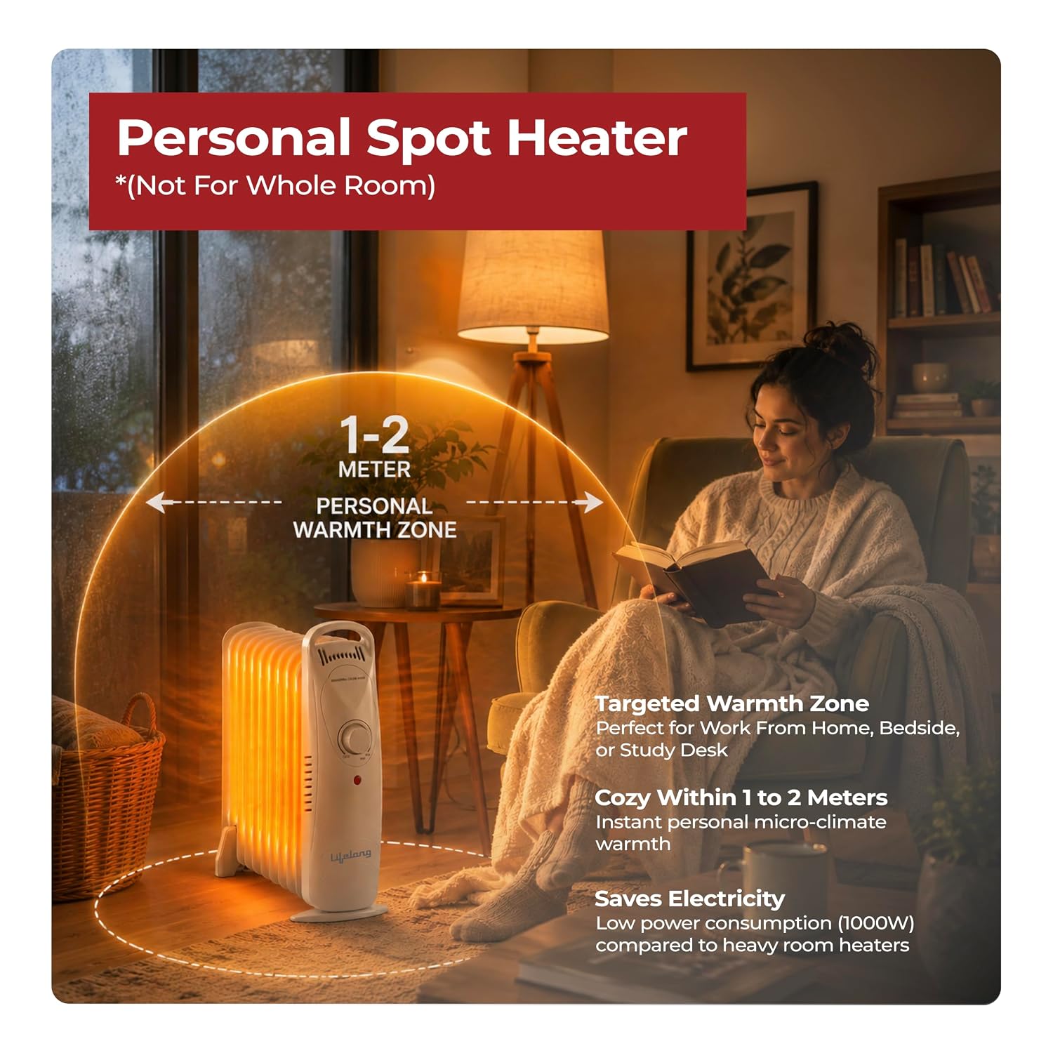 Lifelong Heato Mini 11-Fin Personal OFR Room Heater for Spot Heating