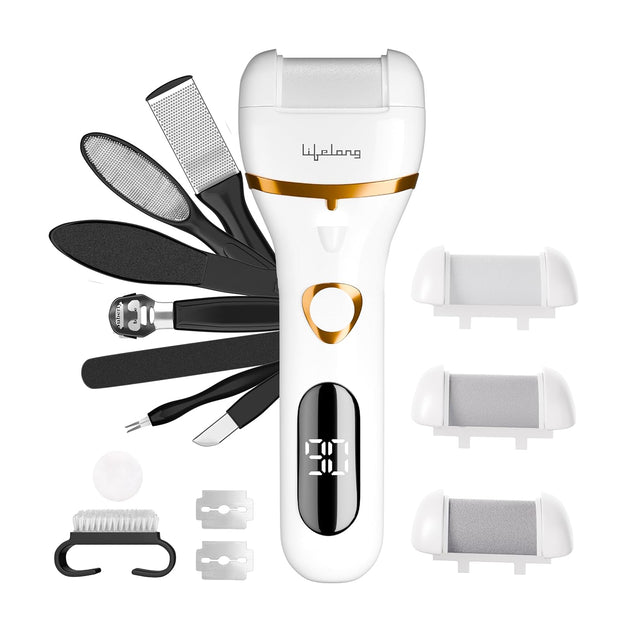 Lifelong 14-in-1 Electric Callus Remover for Feet | Rechargeable Pedicure Machine with Dead Skin Remover, Crack Heel Repair & Waterproof Design