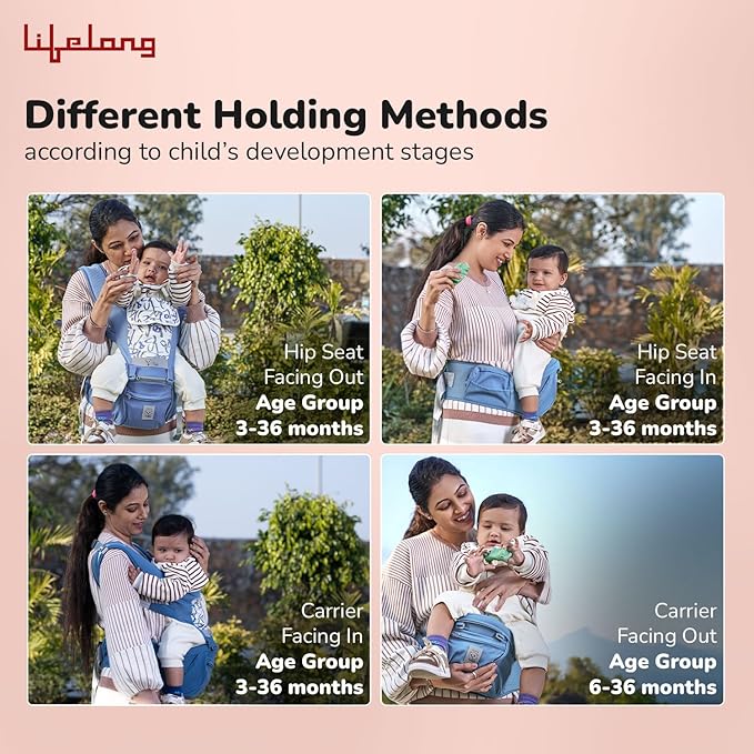 Lifelong Cuppy Infant Carrier with Hip Seat (Blue) | Ergonomic Multi-Way Baby Carrier for 0-3 Years | Adjustable, Breathable & Travel-Friendly Design
