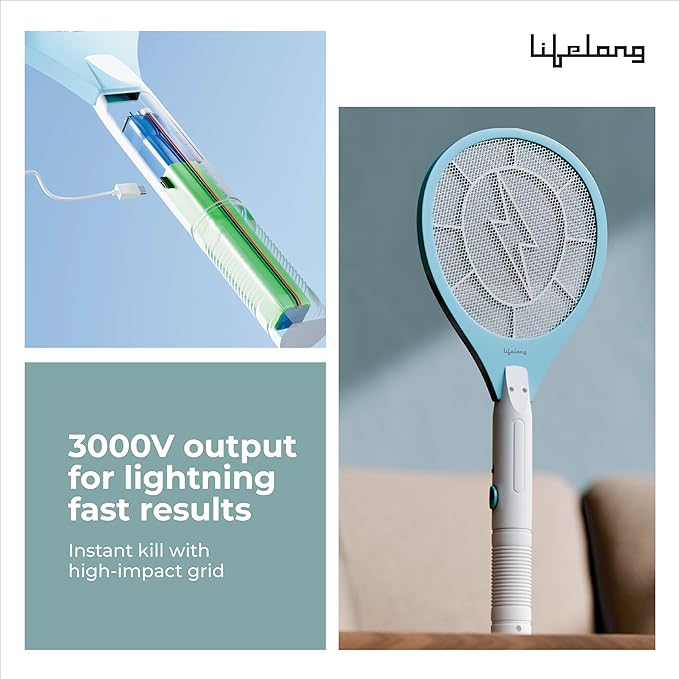 Lifelong Rechargeable Electric Mosquito Racket – USB Charging Fly Swatter, Mosquito Killer Bat for Home & Outdoor Use (White)