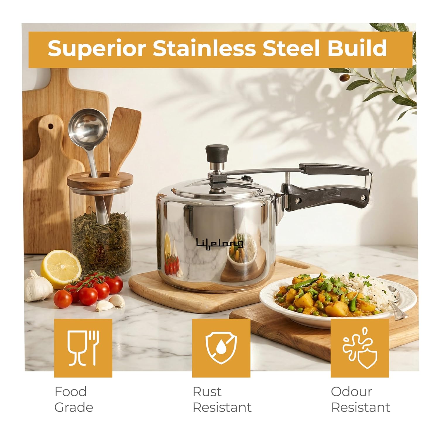 Lifelong 2L Stainless Steel Pressure Cooker | Inner Lid Design with Silicone Gasket | Induction & Gas Compatible | 1.2mm Thick | Leak-Proof, Durable, Rust-Resistant Body ISI-Certified