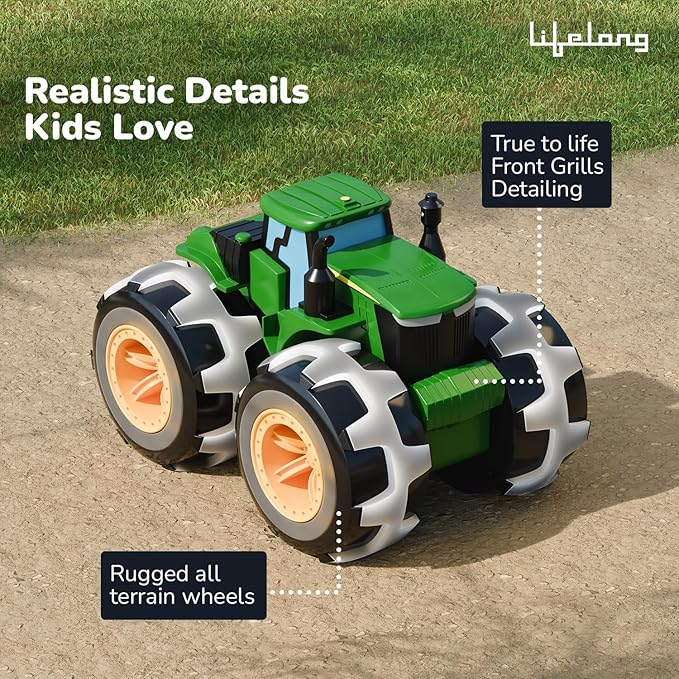 Lifelong Cuppy Friction Powered Tractor Toy for Kids | Push & Go Farm Truck with Lights | Durable All-Terrain Vehicle Toy for Boys & Girls 6 Months+