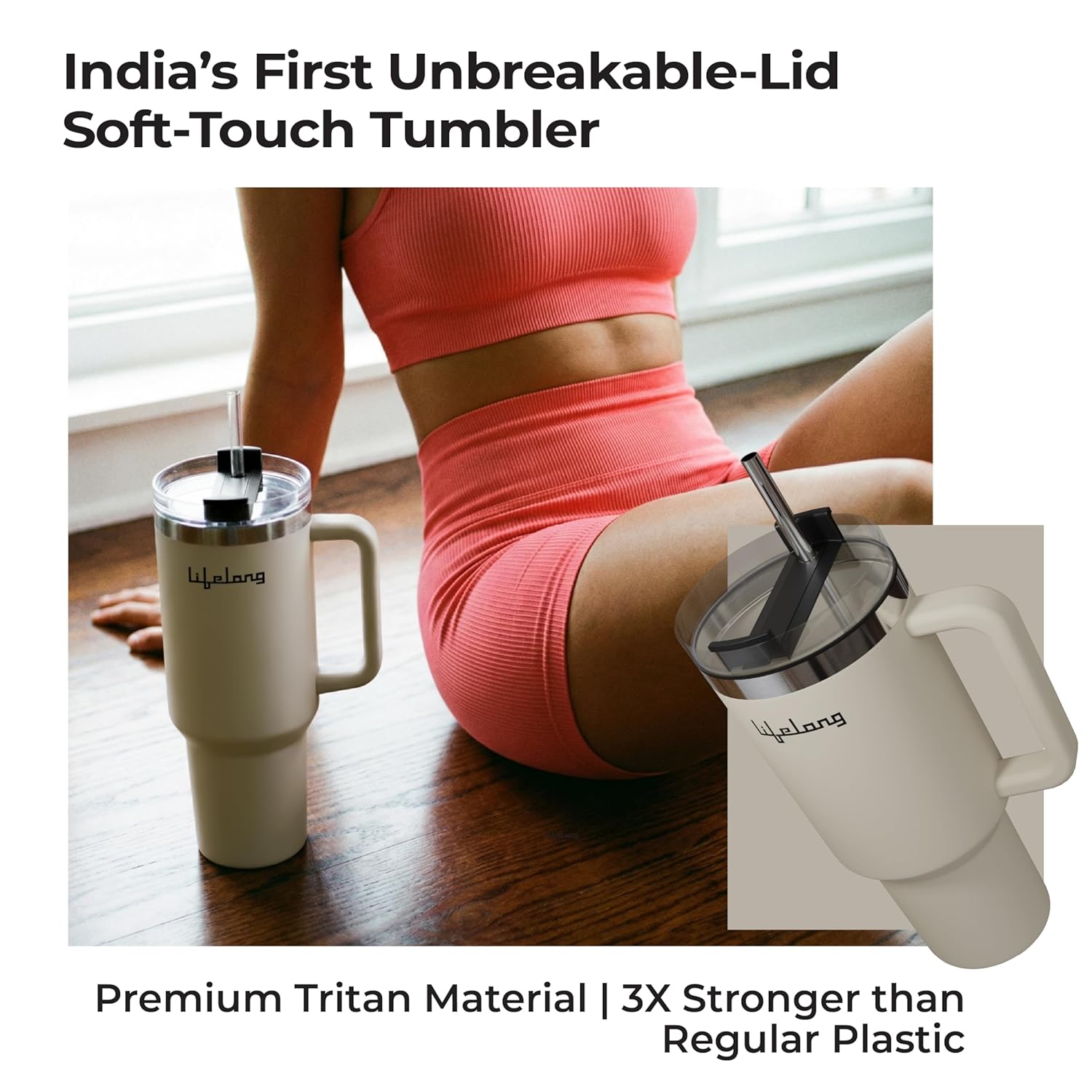 Lifelong Double-Walled Vacuum Insulated Tumbler with Unbreakable Lid & Straw 1200ml