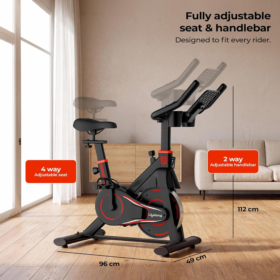Lifelong Magnetic Spin Fitness Bike | 8kg Flywheel | 9-Level Adjustable Resistance | Heart Rate Sensors | Indoor Exercise Cycle | Stationary Bike | Cardio Workout Equipment | Max User Weight 120 kg