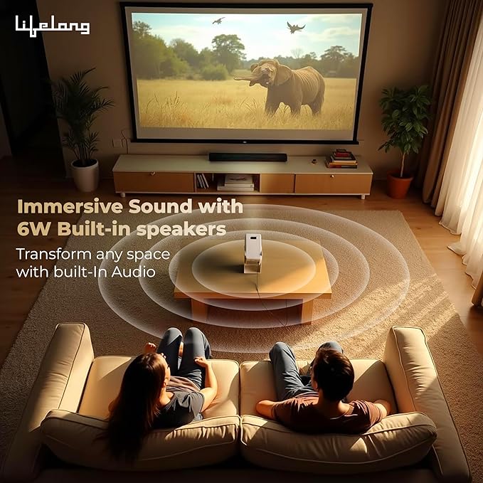 Lifelong Lightbeam 2 Pro Smart Projector – Full HD 1080P, 4K Support, 4000 Lumens, Android OS, Wi-Fi, Bluetooth Remote, HDMI 2.1, 150” Display with Dual Speakers