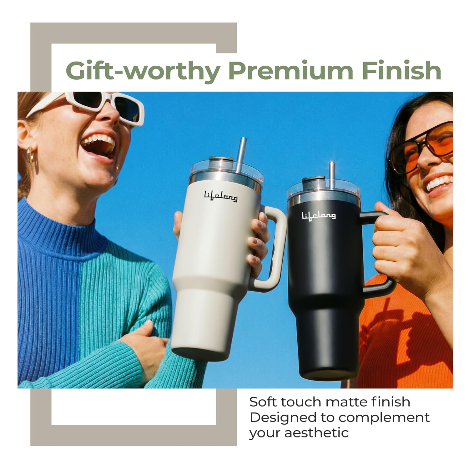 Lifelong Double-Walled Vacuum Insulated Tumbler with Unbreakable Lid & Straw 1200ml