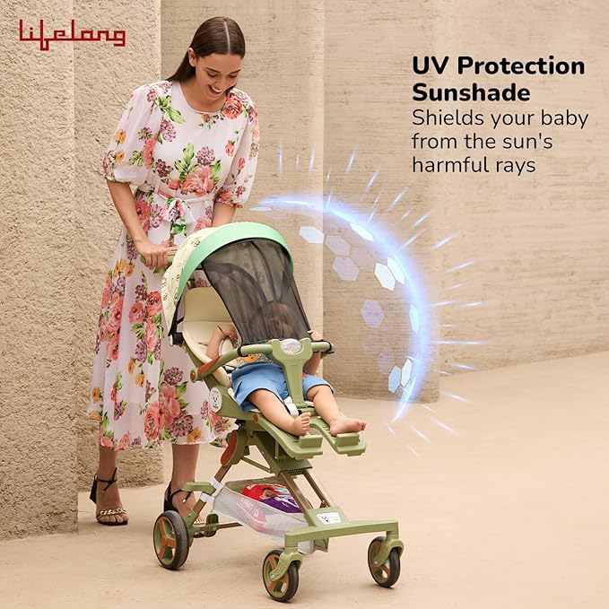 Lifelong Cuppy Baby Stroller 0-36 Months | 360° Rotating Seat, Safety Certified Lightweight Stroller | Easy Fold, Reclining Positions & Soft Cushion Seat for Travel & Everyday Use