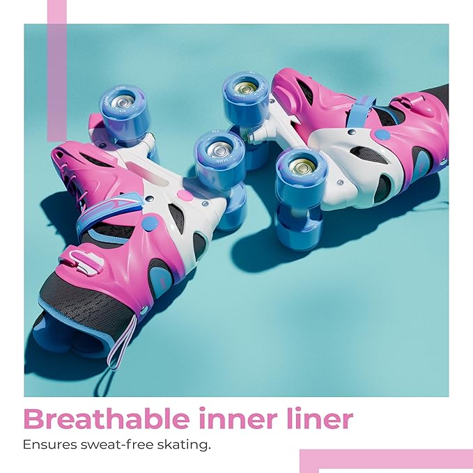 Kids Adjustable Inline Skating Shoes with LED Lights – Pink, Size 38–41 (L)