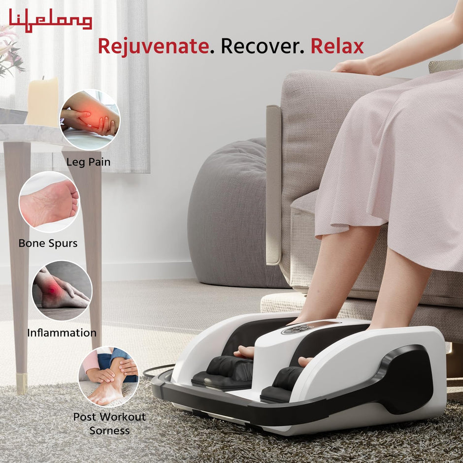Lifelong Foot Massager with Kneading Function & Adjustable Bar for Home (White)