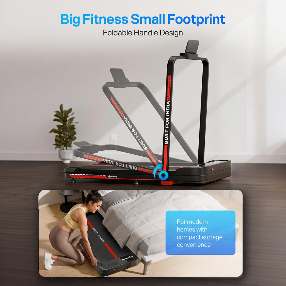 Lifelong 4 HP MotorizedTreadmill for Home|2-Level Manual Incline |Speed 1-10 km/h |LED Display|12 Workout Programs |100 kg Capacity |Gym Equipment for Home Workout| Foldable Handle| iPad & Phone Stand