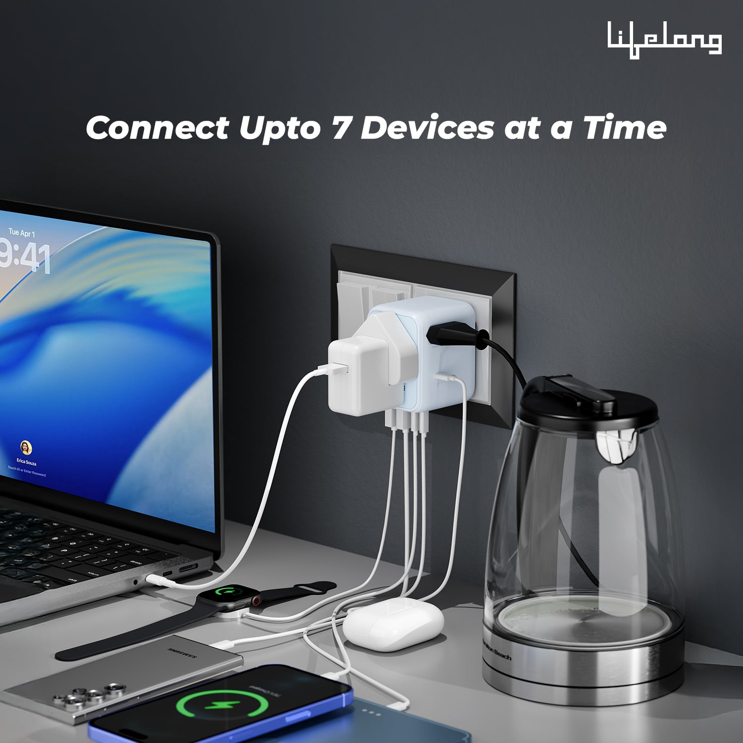 Lifelong Electronics 2500W Universal Travel Adapter All in One | 3 Type-C 45W PD & 2 USB-A 18W QC 3.0 | Dual Fuse Protection | 180+ Countries - Europe/US/Asia etc | International Socket