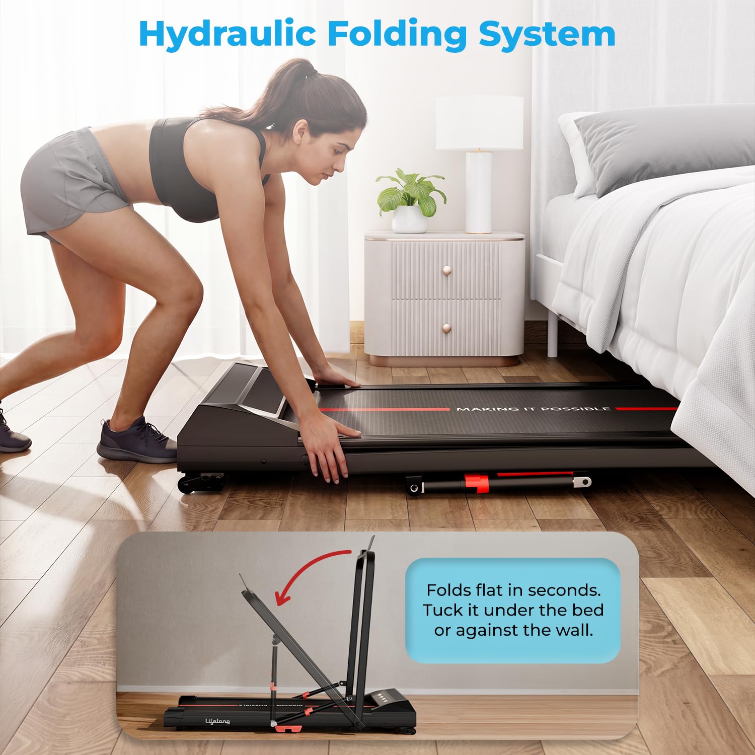 Lifelong 4.5HP Walking Pad Treadmill | Max Speed 10 km/h | LED Display | Under Desk Treadmill Foldable | Walking Pad for Home Gym | Gym Equipment for Home Workout | 100 kg Capacity