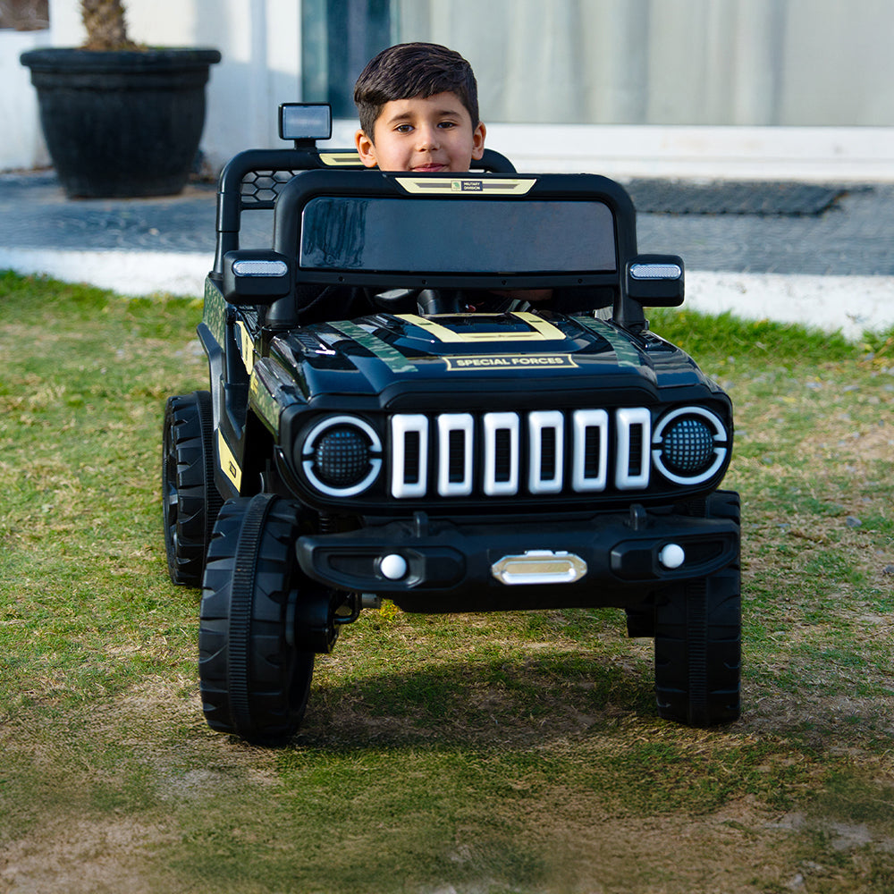Lifelong 12V Ride-On Jeep Car for Kids – Army Green | Electric Battery Operated with Remote Control, Bluetooth Music, LED Lights, Seatbelt | Age1+ Years
