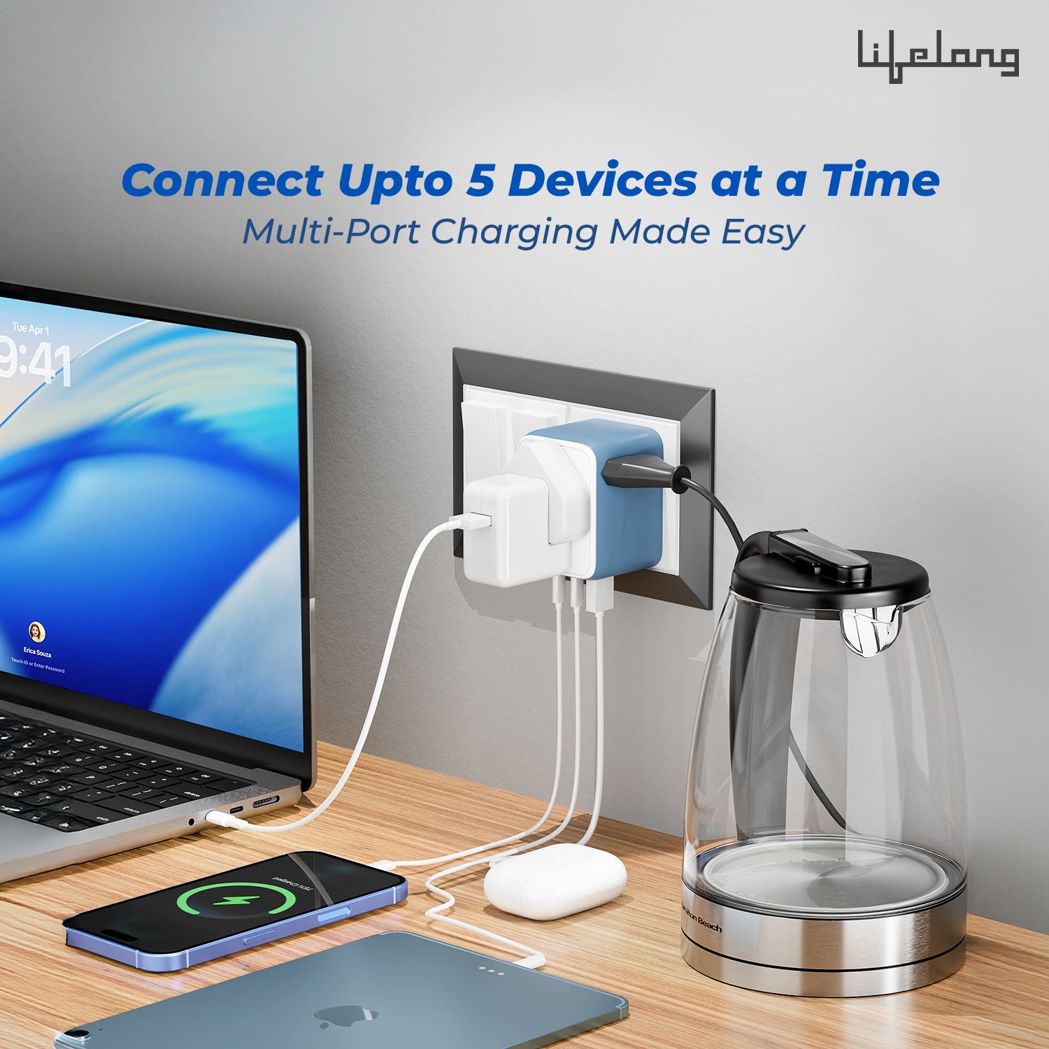 Lifelong Electronics 2500W Universal Travel Adapter All in One | 2 Type-C 25W PD & 1 USB-A 18W QC 3.0 | Dual Fuse Protection | 180+ Countries - Europe/US/Asia etc | International Socket Accessories