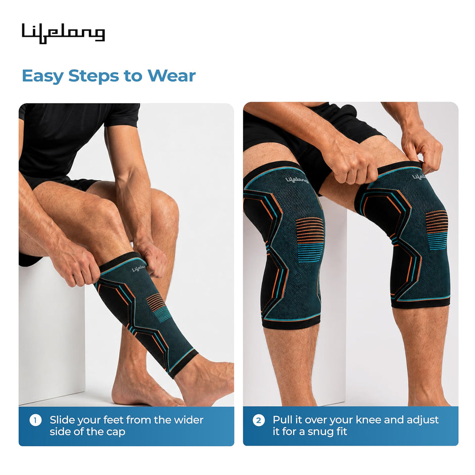 Lifelong 3D Knee Cap Compression Sleeve (XL) | Knee Support Brace, Anti Slip Base, Breathable Lightweight Fabric | Sports Gym & Daily Wear | Secure Ergonomic Adjustable Fit for Men & Women