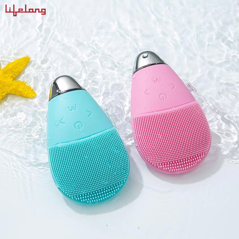 Lifelong Facial Cleansing Brush, Rechargeable Electric Handheld Face Massager, Waterproof Ultra Hygienic Soft Silicone Face Scrubber