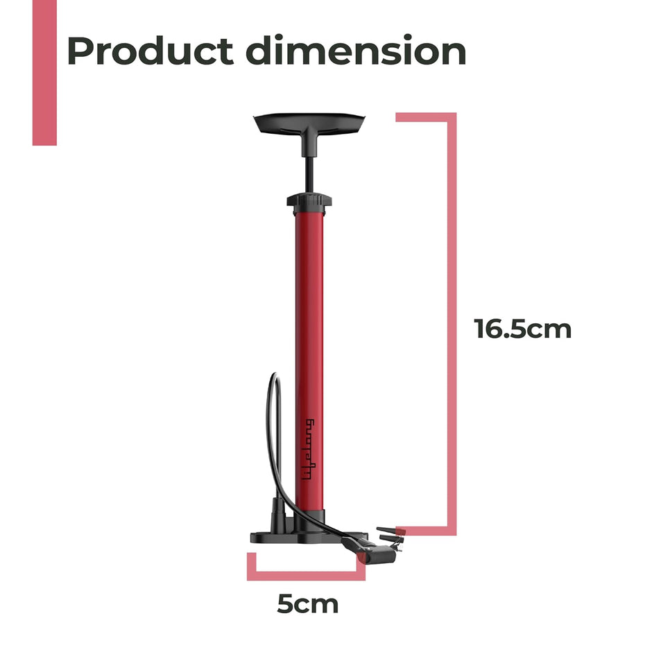 Lifelong Portable High Pressure Bicycle Air Pump | Hand Air Pump to Upto120 PSI | Durable Metal Body with Foldable Base |Red