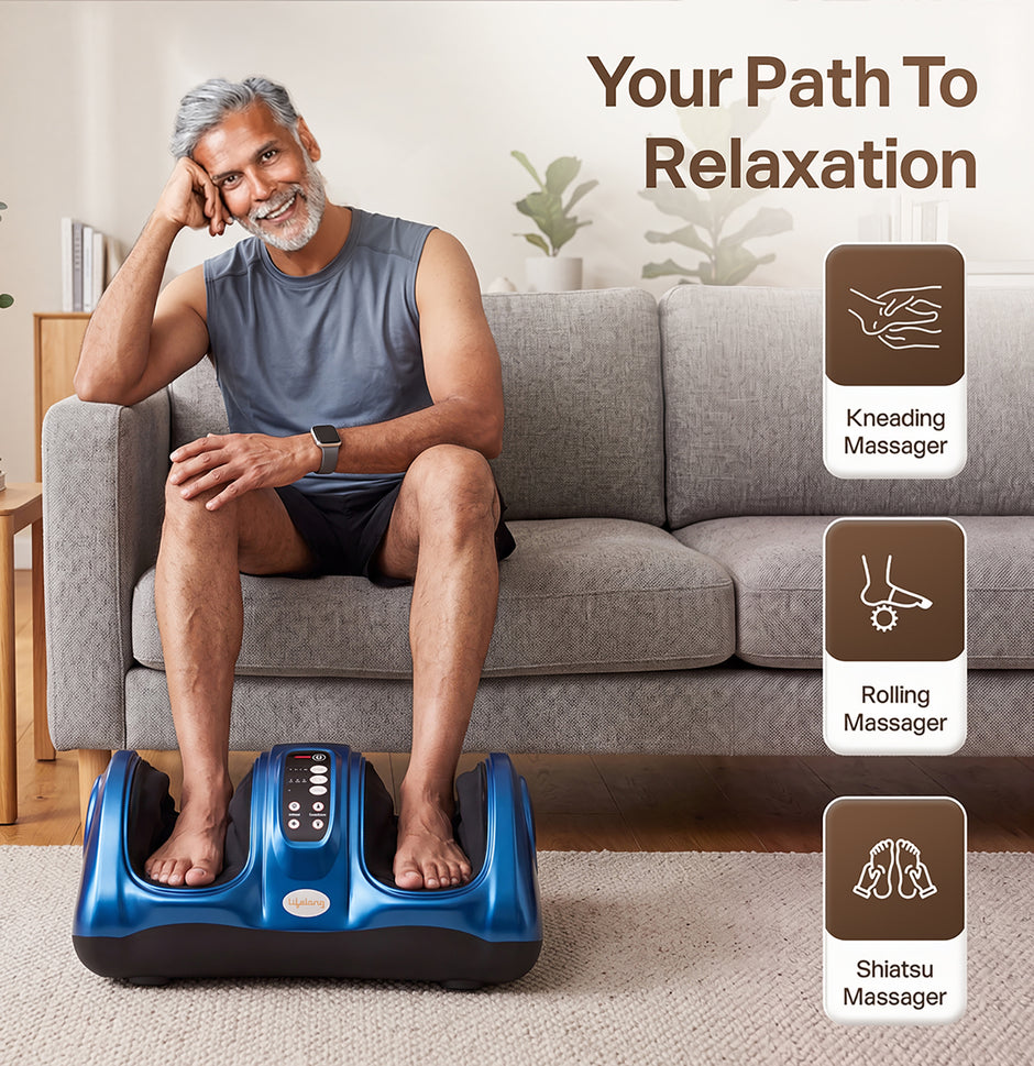 Lifelong Foot Massager for Pain Relief |Corded Electric Calf & Feet Massager for Home with Rolling, Shiatsu, Kneading & Heat |Blood Circulation, Muscle Relaxation, Deep Tissue Massager|15Min Auto Off