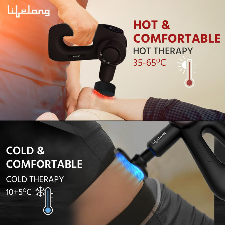 Lifelong Wireless Gun Massager With Hot & Cold Heads|Deep Tissue Massage Gun|Percussion Muscle Massager For Full Body Pain Relief Of Neck|Shoulder|Back|Foot For Adults (LLGM72)