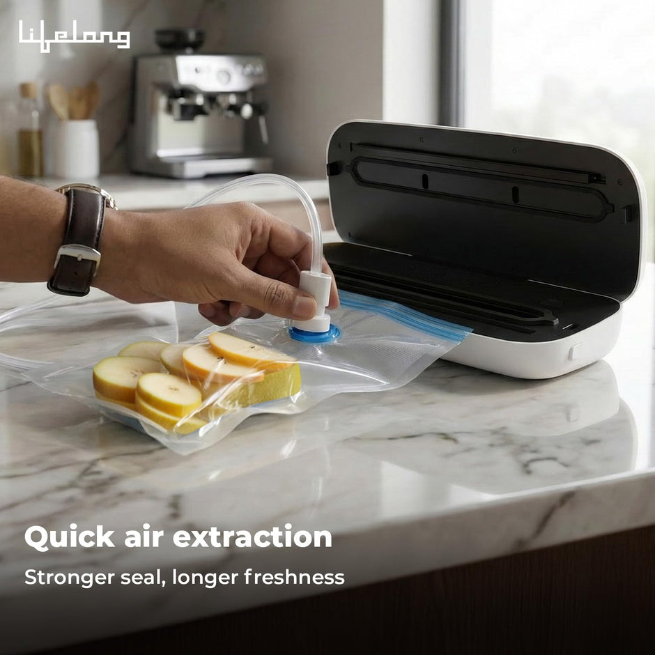 Lifelong Vacuum Sealer Machine for Dry & Wet Food Packing | Automatic Seal with Compact Design & Digital Display | Food Sealer with Vacuum Bags, One-Touch Operation & Airtight Storage Preservation