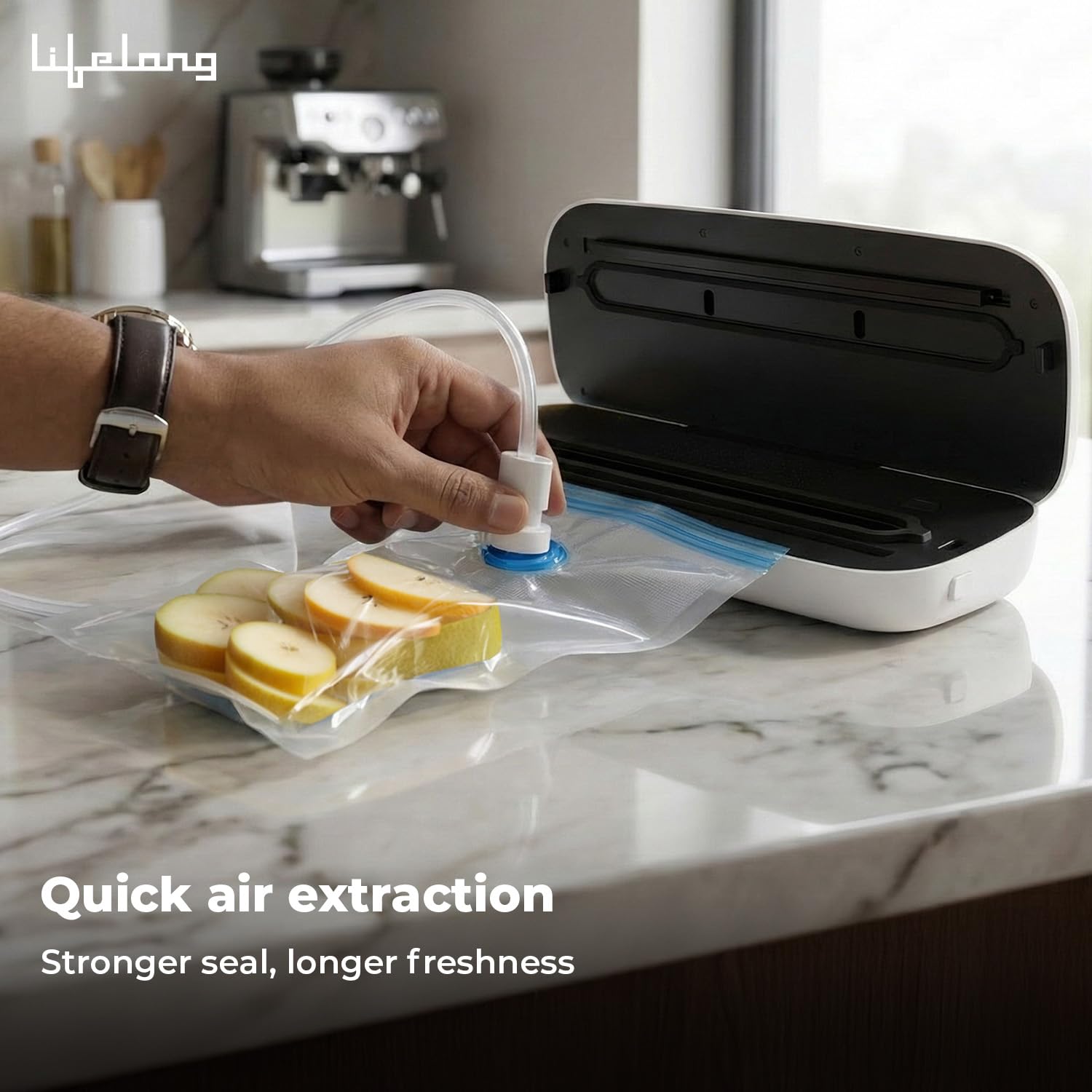 Lifelong Vacuum Sealer Machine for Dry & Wet Food Packing | Automatic Seal with Compact Design & Digital Display | Food Sealer with Vacuum Bags, One-Touch Operation & Airtight Storage Preservation