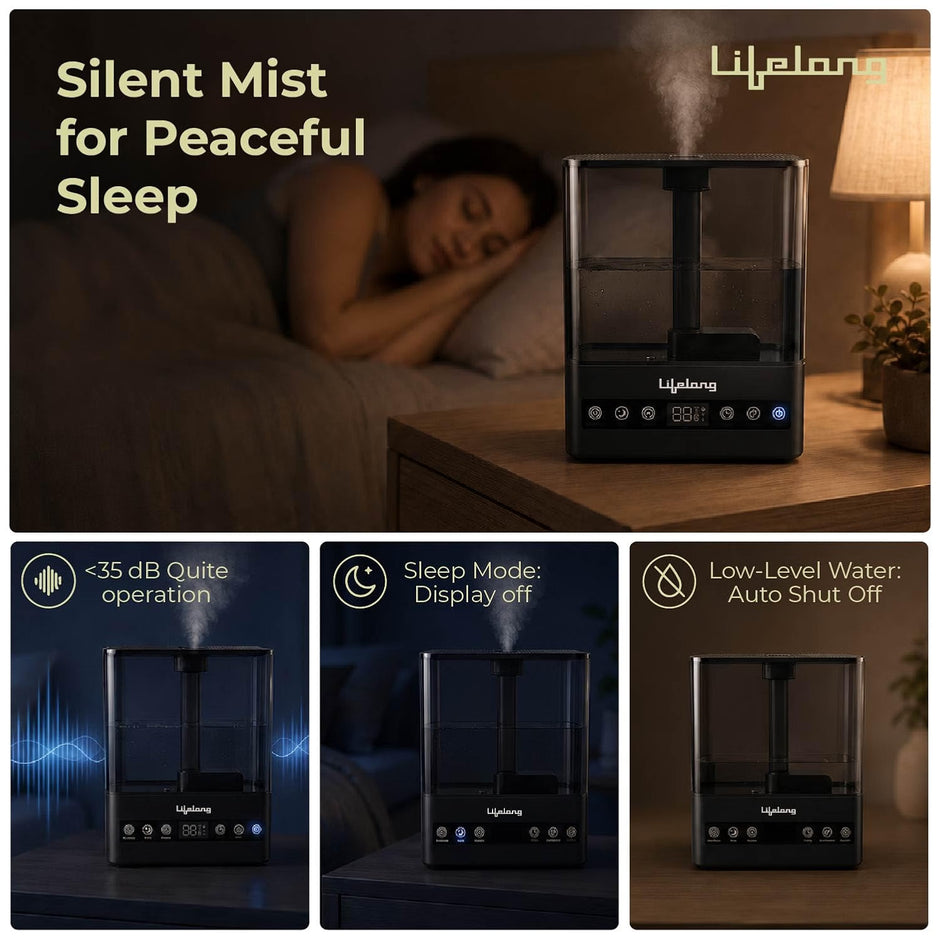 Lifelong Cool Mist Ultrasonic Humidifier for Room Moisture 5L |Top Fill Room Freshener Diffuser for Home, Office, Bedroom, Living Room | 35dB, 360° Nozzle, Adjustable Mist, Auto Shut Off, 8Hr Runtime