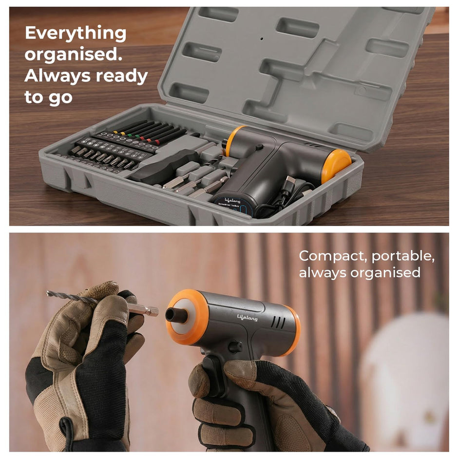 Lifelong Rechargeable Screwdriver Tool Kit Set with Drill Bits for Home Use - 35 Pcs | 4.0 V & 250 RPM |Cordless Portable Tool Box with LED Worklight, Long & Extendable Bits for Hard to Reach Place