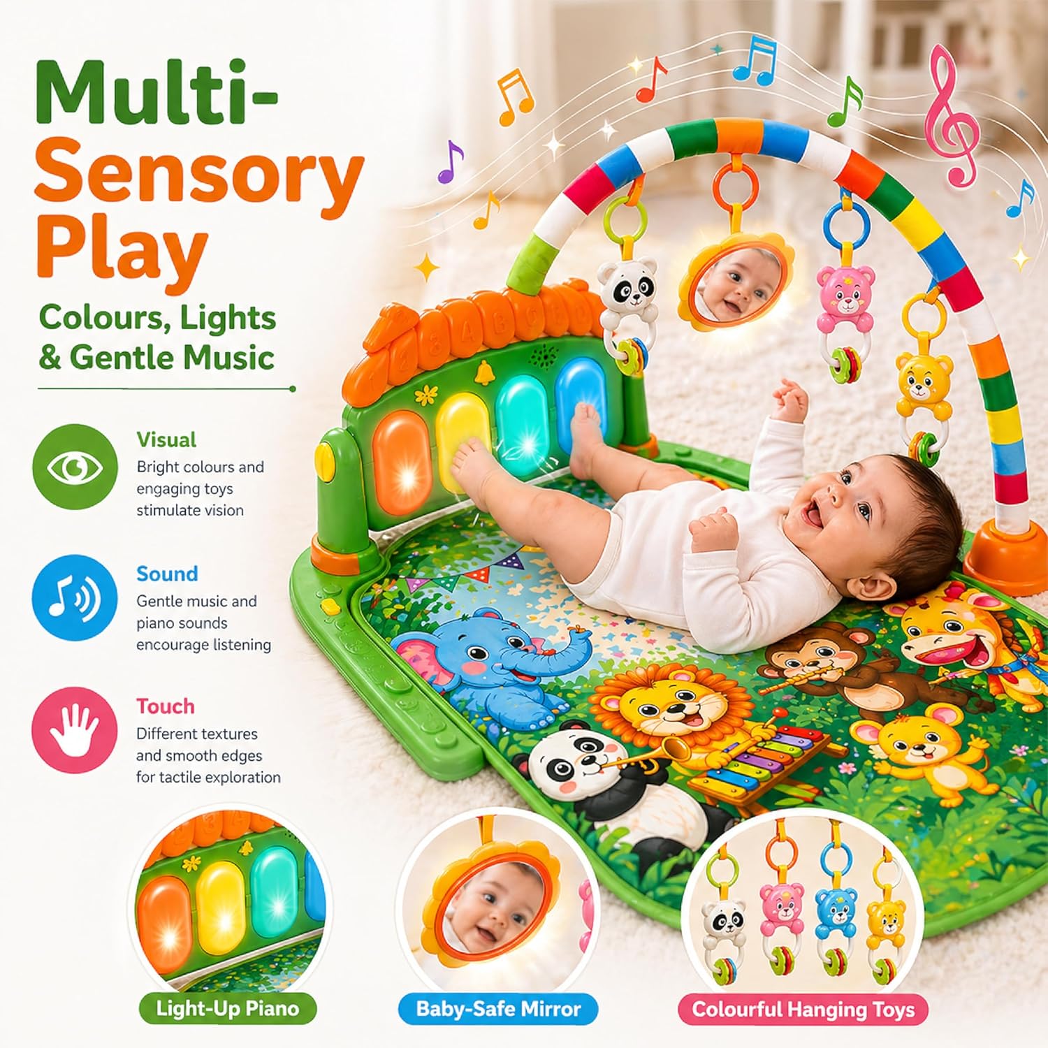Lifelong Jungle Piano Playgym with Lights, Music & Tummy Time Activity Mat