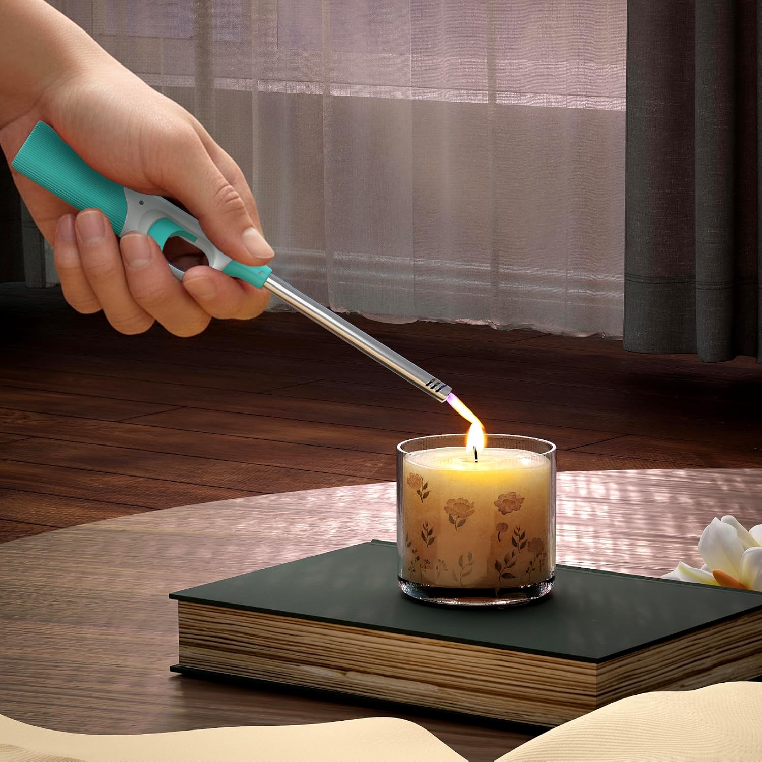 Lifelong Refillable Flame Lighter for Kitchen | Adjustable Flame Control with Child Safety Lock | Multipurpose Lighter for Gas Stove, Diya, Candle, BBQ Grill, Bonfire & Camping (SS & ABS, Light Blue)
