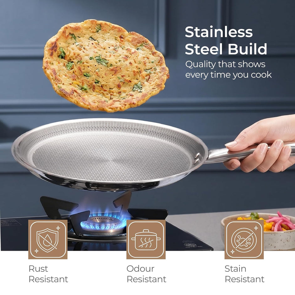 Lifelong Triply Honeycomb Dosa Tawa 30 Cm| 3-Layered SS Construction | Nonstick Coating
