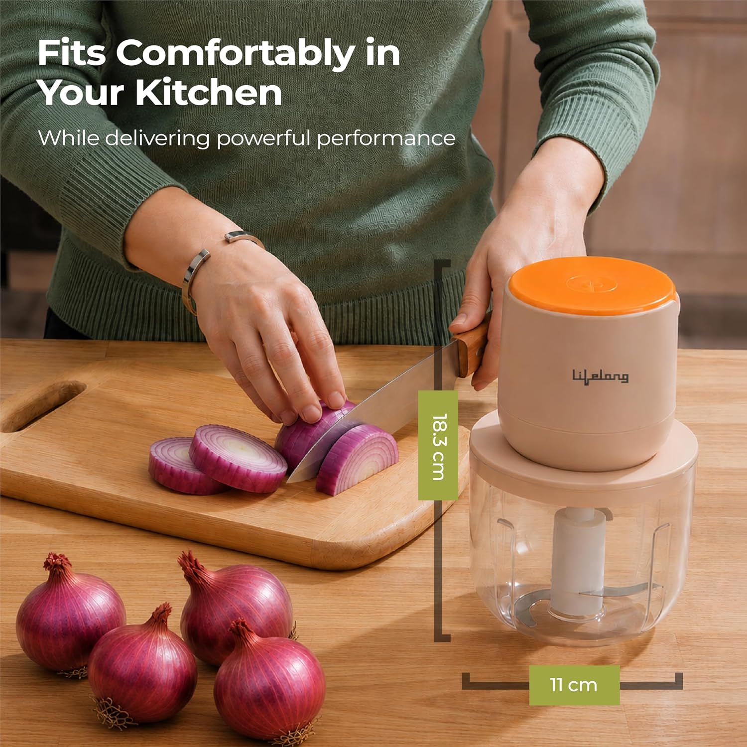 Lifelong Rechargeable Electric Food Chopper with 3 Bowls