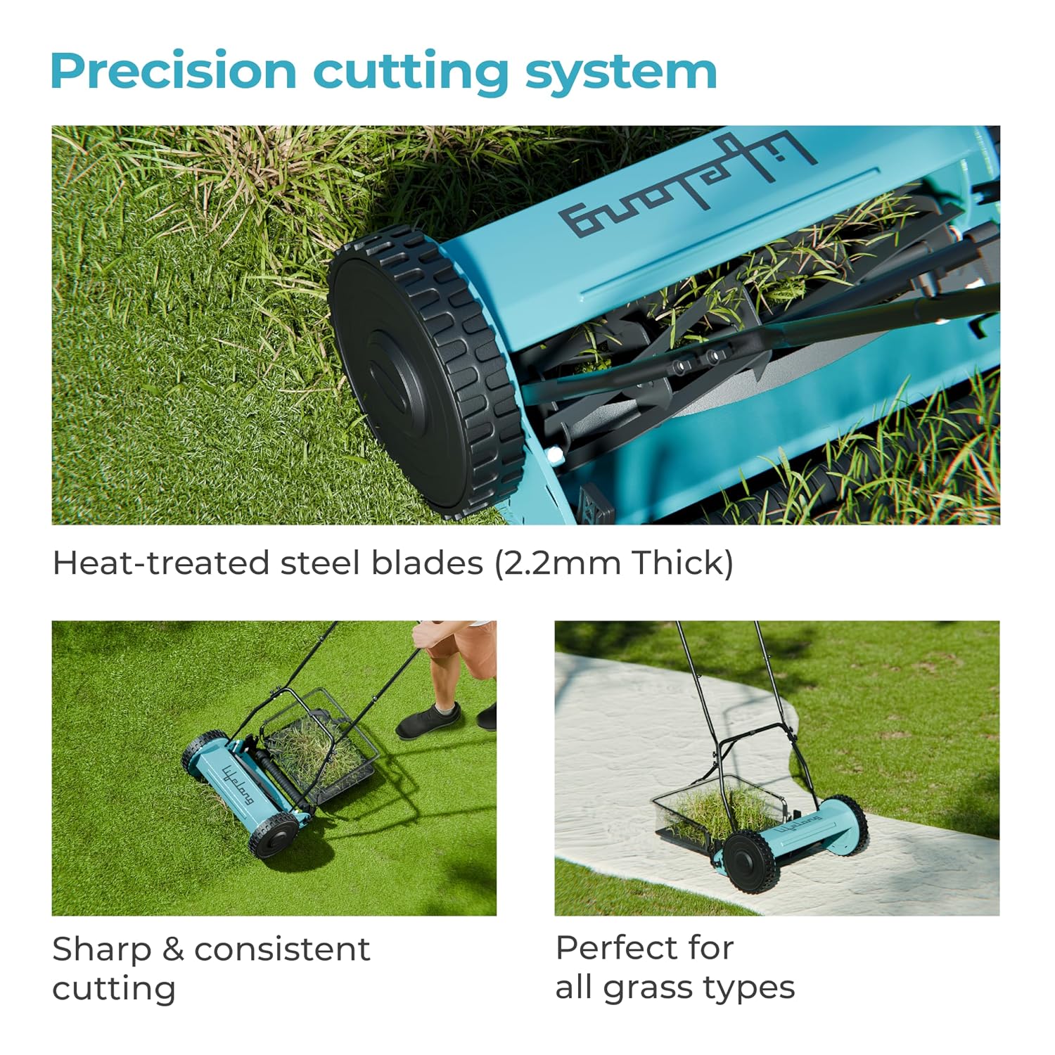 Lifelong 16-Inch Manual Lawn Mower, 5-Blade Reel Cutter with 30L Grass Catcher