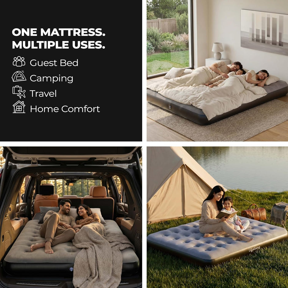 Lifelong Dual Air Mattress with Inflatable Pump|22cm Raised Thick Inflatable Bed for Home|200kg Comfort Support| Inflatable Air Bed with 2Repair Patch| Bed for Guest, Home,Camping & Travel (LLAMB02)