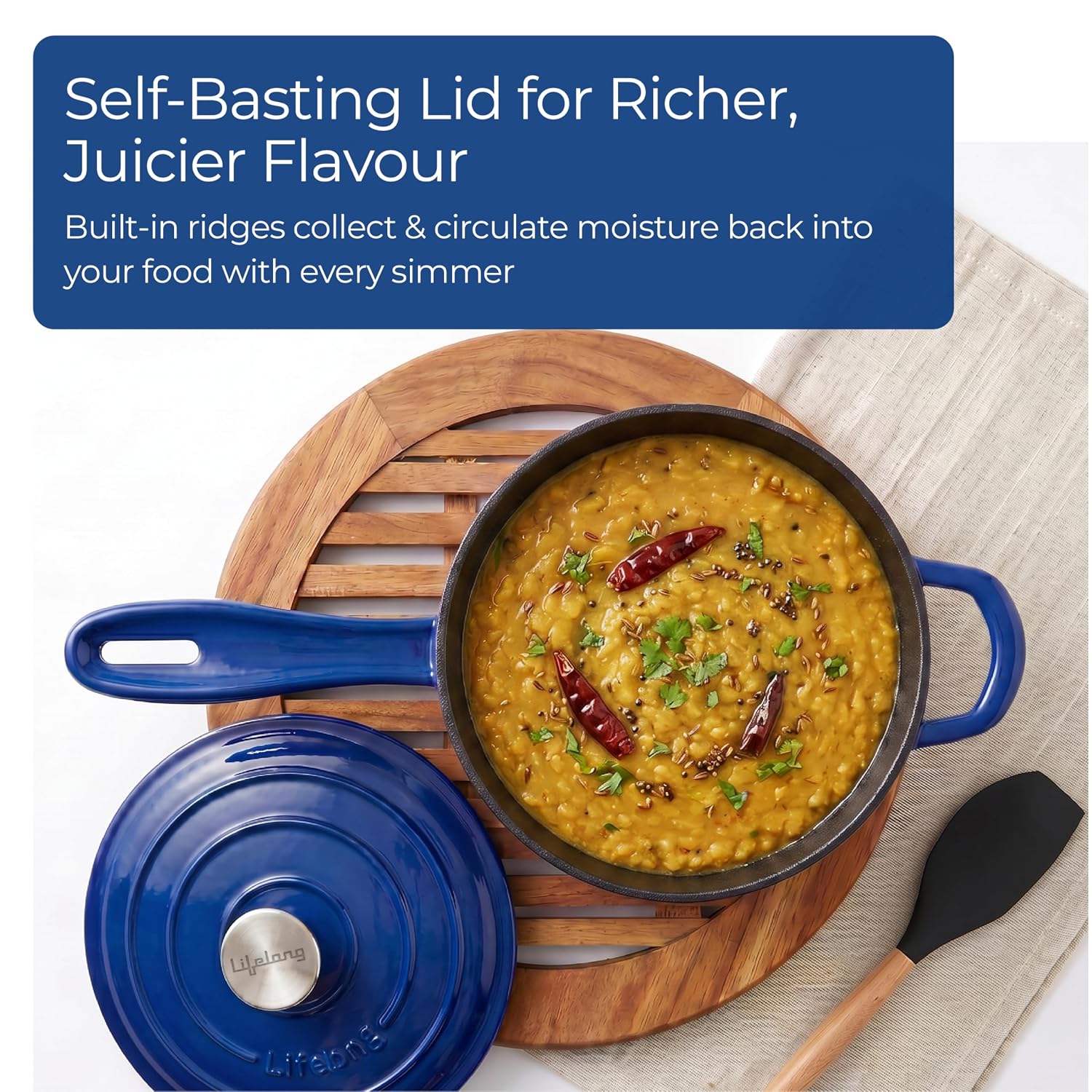 Lifelong Enamel Cast Iron Saucepan with Lid (1.9L, 20cm) | Oven, Gas & Induction Compatible