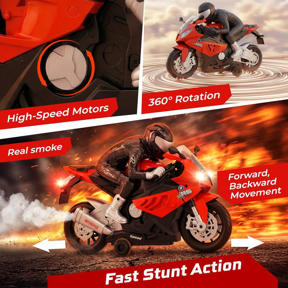 Lifelong RC Motorbike Toy with Lights, Music, 360° Stunts & Type-C Charging