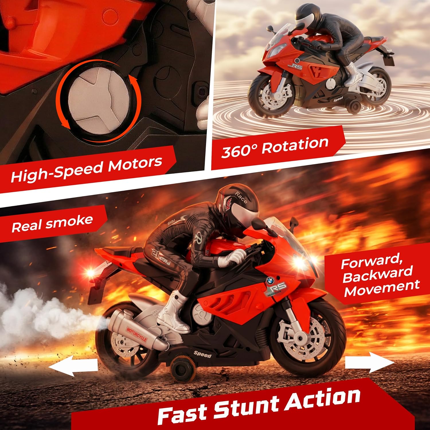 Lifelong RC Motorbike Toy with Lights, Music, 360° Stunts & Type-C Charging