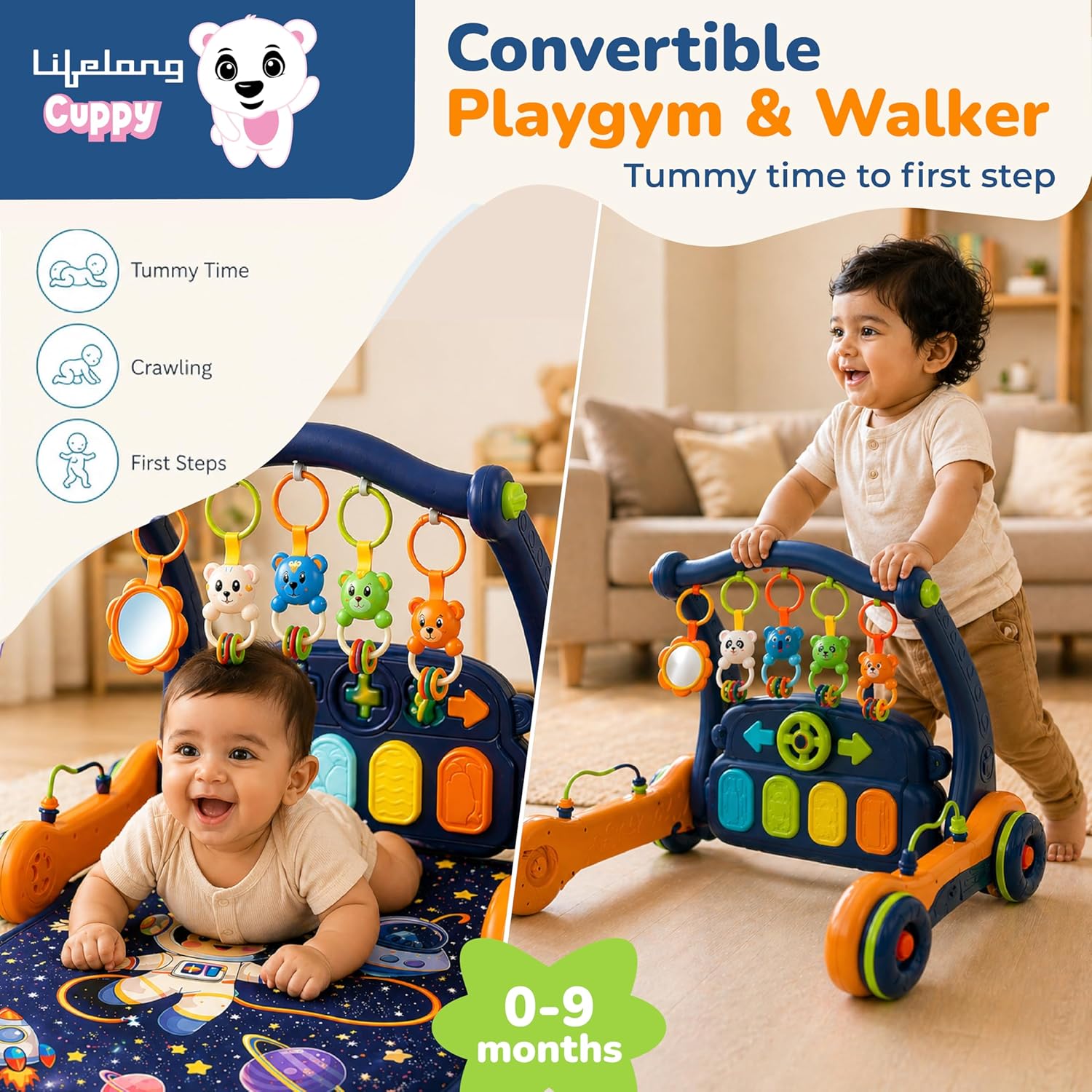 Lifelong Astro 2-in-1 Baby Playgym & Walker with Music, Lights & Hanging Toys