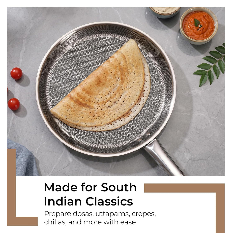 Lifelong Triply Honeycomb Dosa Tawa 30 Cm| 3-Layered SS Construction | Nonstick Coating