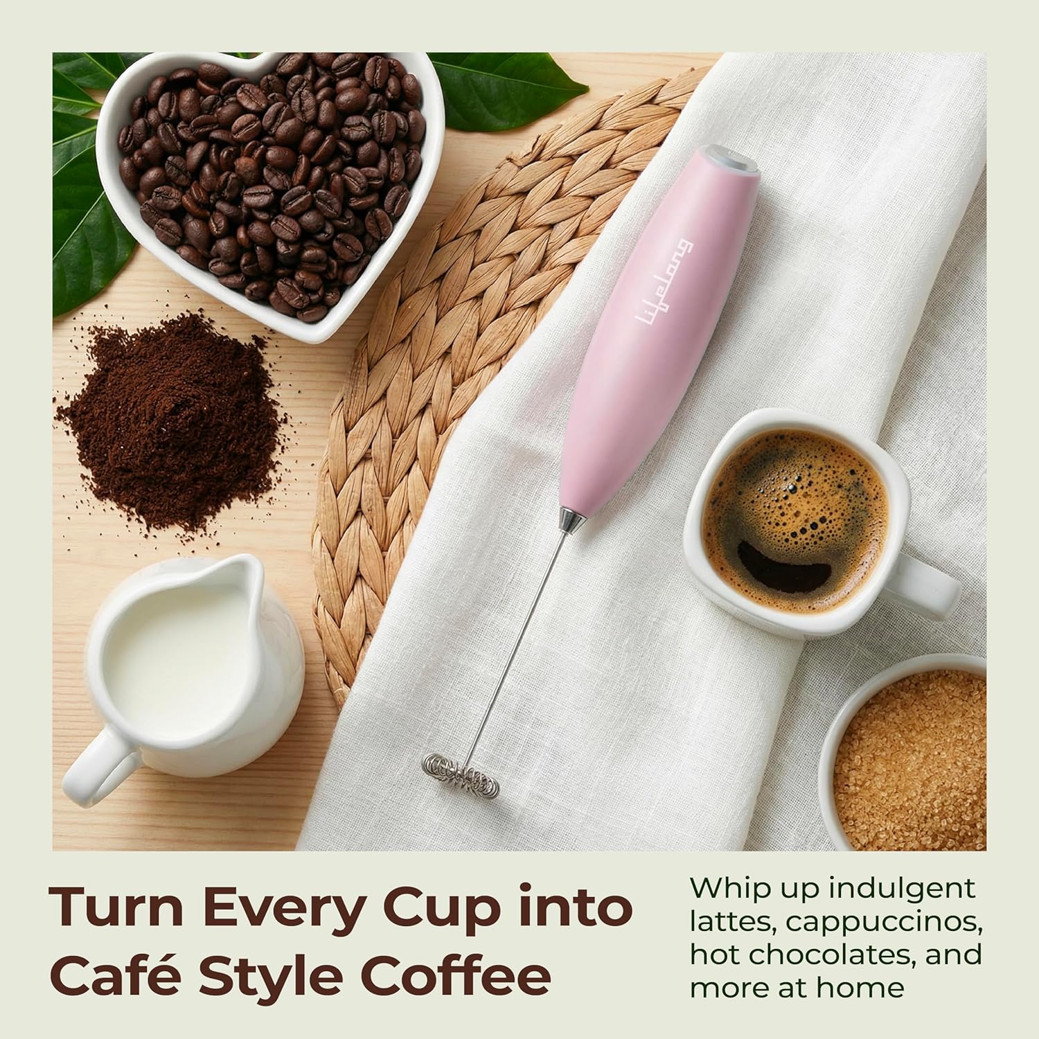 Lifelong Handheld Milk & Coffee Frother with Stand | 2AA Battery-Operated, Stainless-Steel Whisk | Foamer for Coffee, Cream, Matcha, Egg Beater | Portable Kitchen Appliance for Whipping & Mixing(Pink)